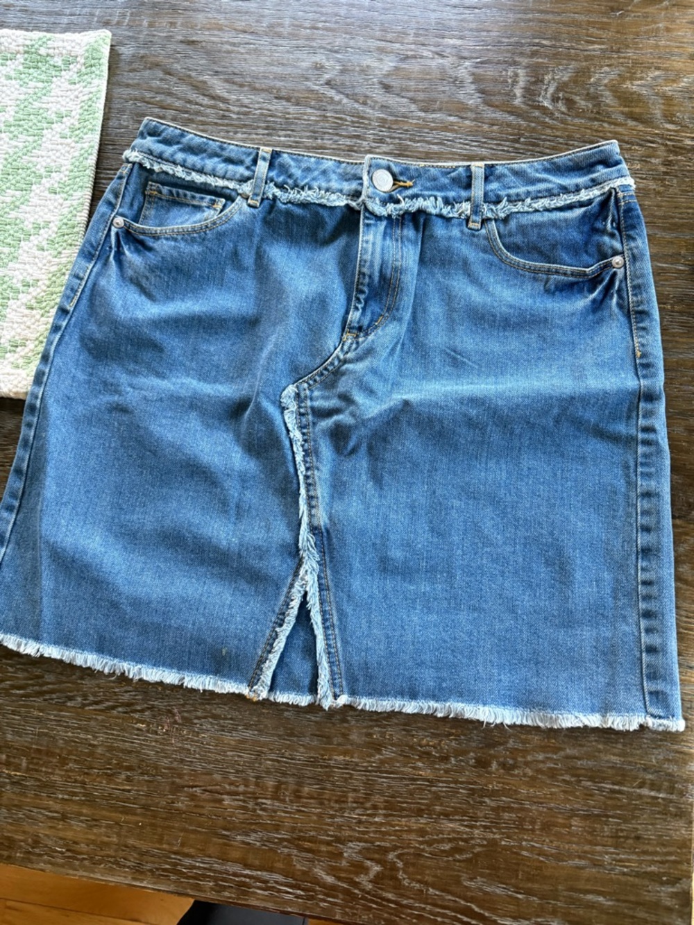 LOFT Blue Denim Frayed-Hem Mini Skirt